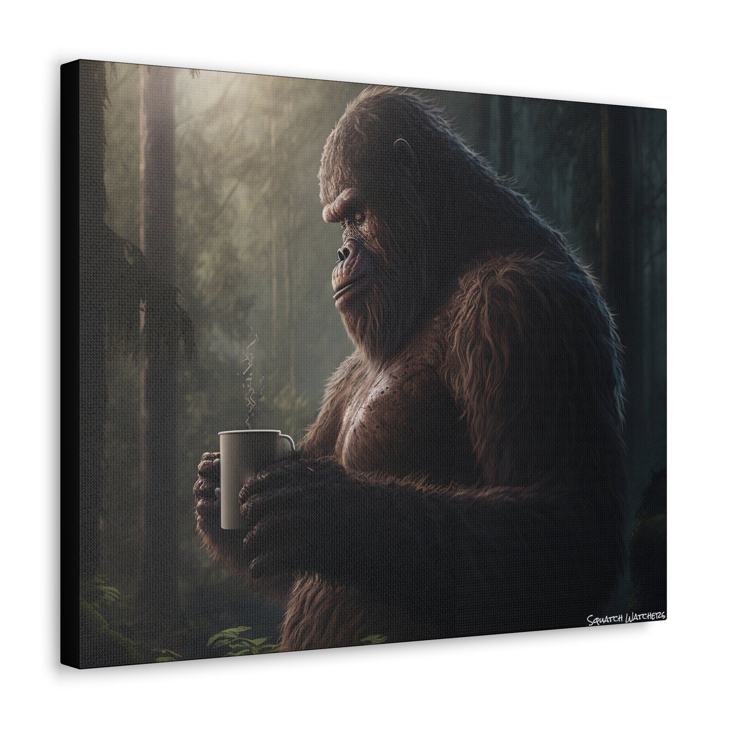 Bigfoot & Coffee, Bigfoot Canvas Wall Art, Canvas Photo Print, Bigfoot Photo Print, Funny Wall Art. Cryptozoology, Cryptid Art, Bigfoot Gift