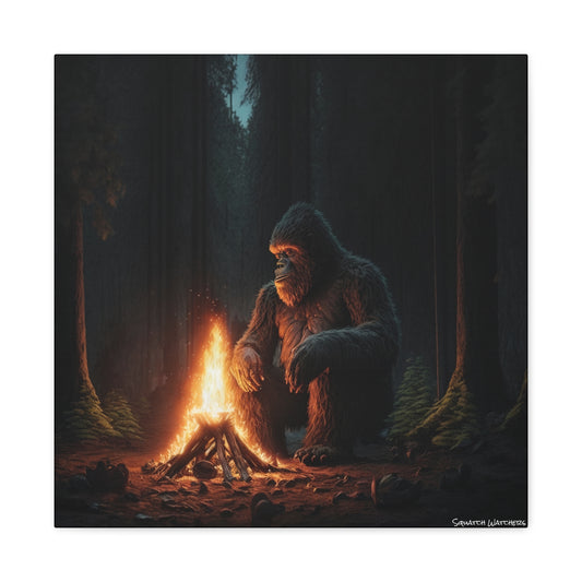 Bigfoot by the Fire, Bigfoot Canvas Wall Art, Canvas Photo Print, Bigfoot Photo Print, Funny Wall Art. Cryptozoology, Cryptid Art