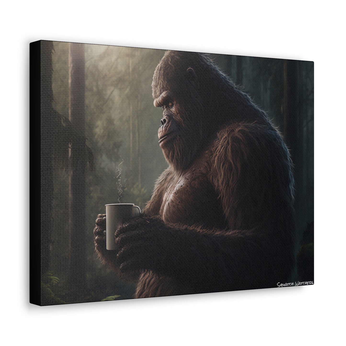 Bigfoot & Coffee, Bigfoot Canvas Wall Art, Canvas Photo Print, Bigfoot Photo Print, Funny Wall Art. Cryptozoology, Cryptid Art, Bigfoot Gift