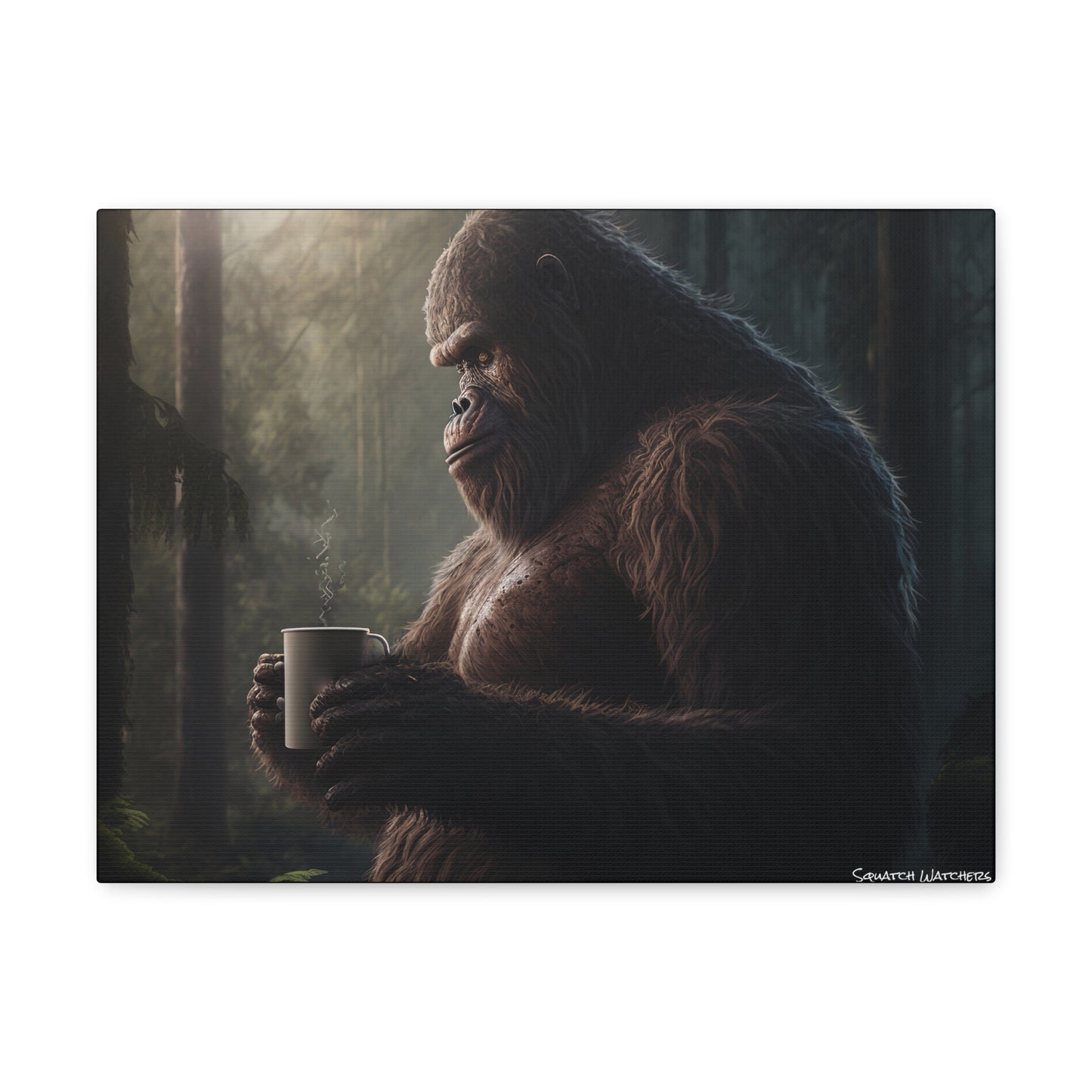 Bigfoot & Coffee, Bigfoot Canvas Wall Art, Canvas Photo Print, Bigfoot Photo Print, Funny Wall Art. Cryptozoology, Cryptid Art, Bigfoot Gift