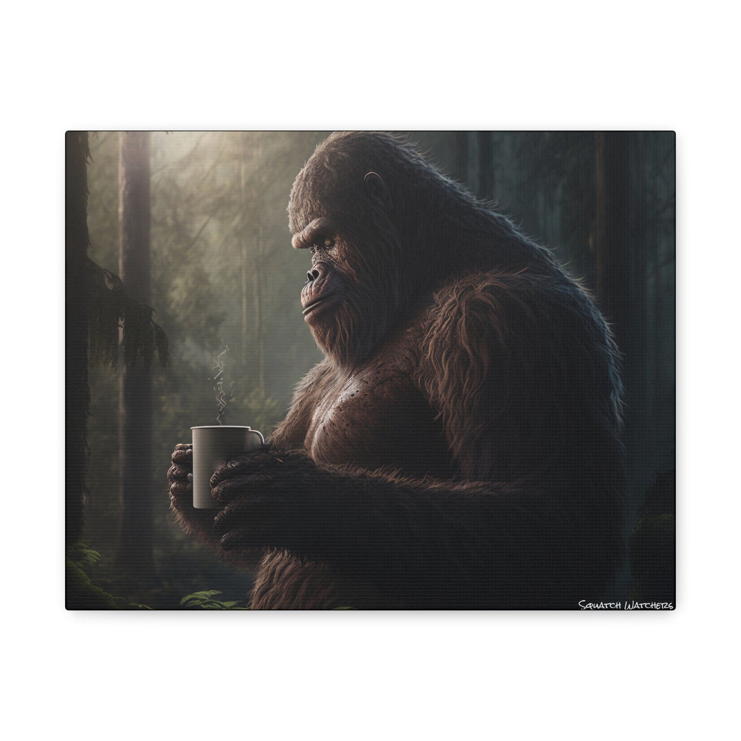 Bigfoot & Coffee, Bigfoot Canvas Wall Art, Canvas Photo Print, Bigfoot Photo Print, Funny Wall Art. Cryptozoology, Cryptid Art, Bigfoot Gift