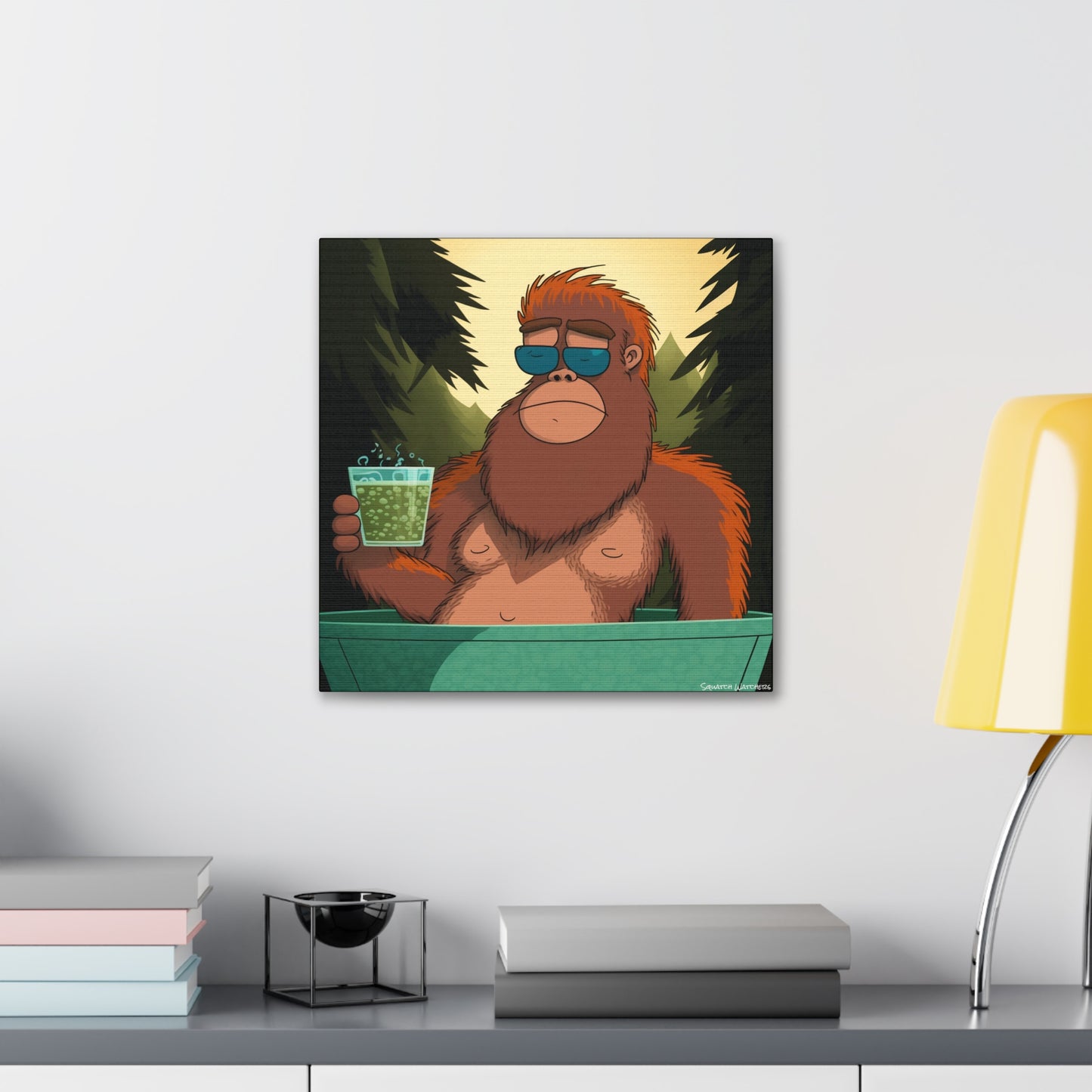 Bigfoot Relaxing in a Hot Tub, Bigfoot Canvas Wall Art, Canvas Photo Print, Bigfoot Photo Print, Bigfoot Gift for Him, Bathroom Art