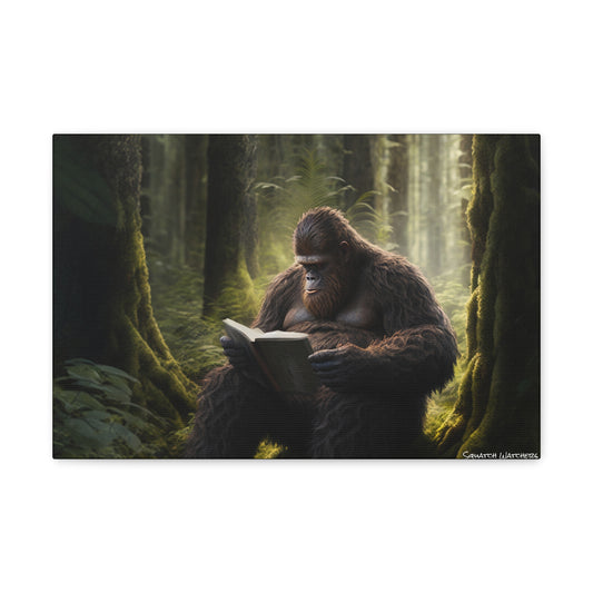 Bigfoot Reading a book, Bigfoot Canvas Wall Art, Canvas Photo Print, Bigfoot Photo Print, Bigfoot Gift for Him, Cryptozoology Home Decor