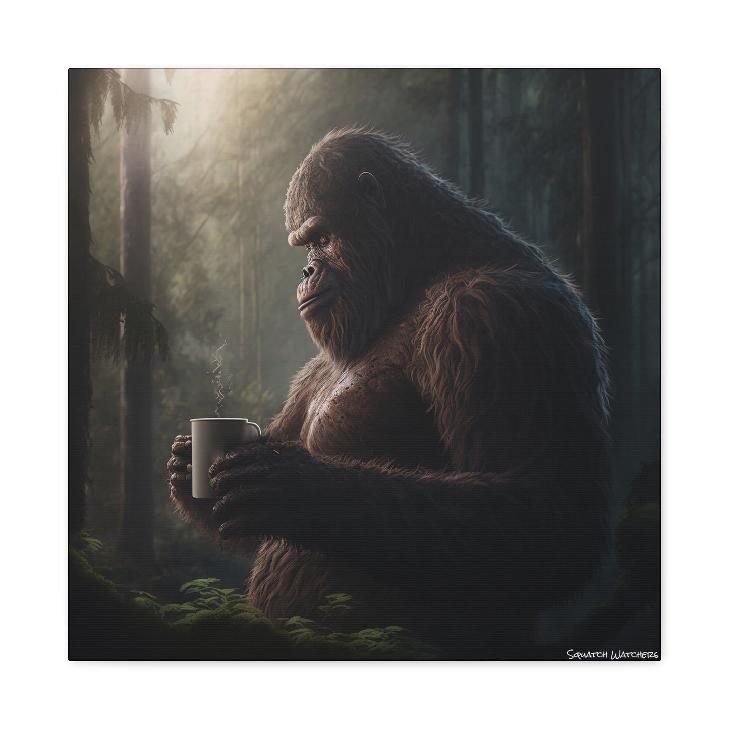 Bigfoot & Coffee, Bigfoot Canvas Wall Art, Canvas Photo Print, Bigfoot Photo Print, Funny Wall Art. Cryptozoology, Cryptid Art, Bigfoot Gift