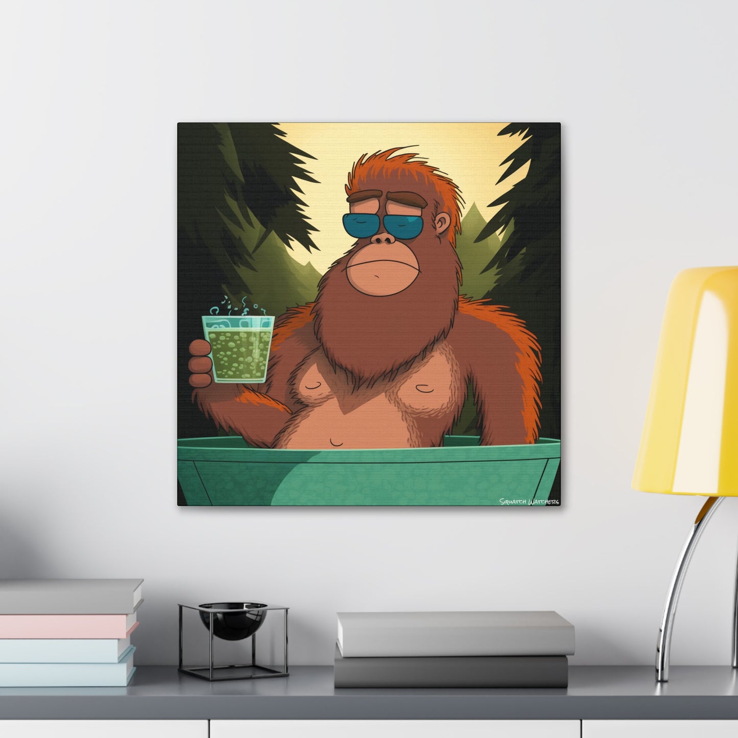 Bigfoot Relaxing in a Hot Tub, Bigfoot Canvas Wall Art, Canvas Photo Print, Bigfoot Photo Print, Bigfoot Gift for Him, Bathroom Art