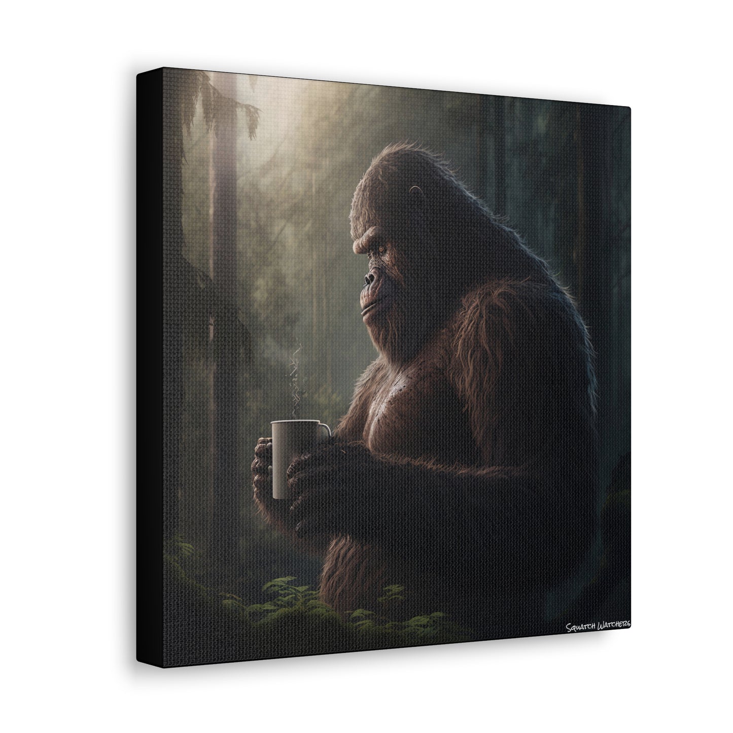 Bigfoot & Coffee, Bigfoot Canvas Wall Art, Canvas Photo Print, Bigfoot Photo Print, Funny Wall Art. Cryptozoology, Cryptid Art, Bigfoot Gift