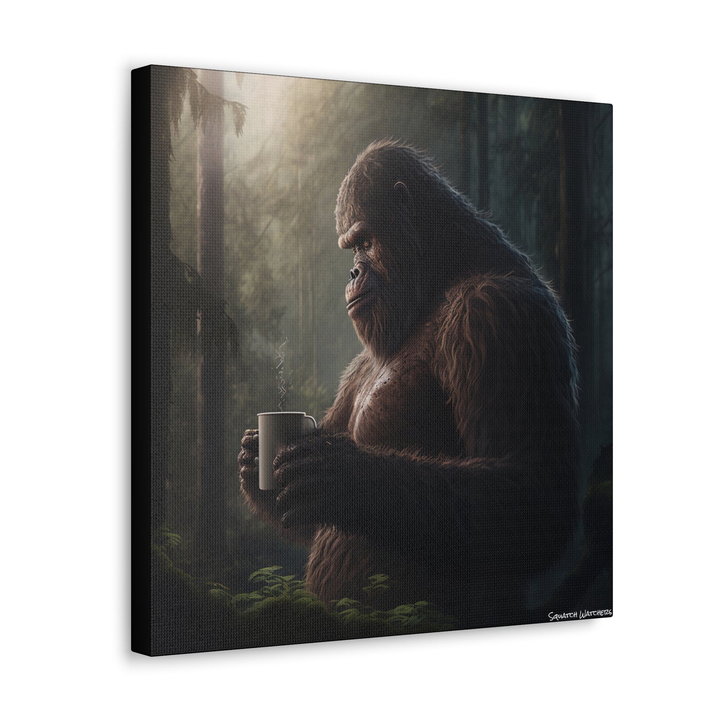 Bigfoot & Coffee, Bigfoot Canvas Wall Art, Canvas Photo Print, Bigfoot Photo Print, Funny Wall Art. Cryptozoology, Cryptid Art, Bigfoot Gift