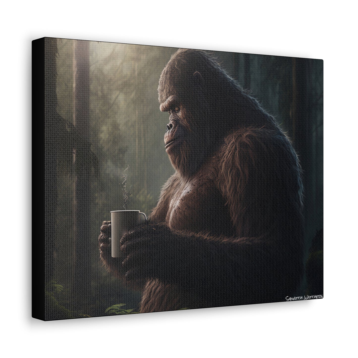 Bigfoot & Coffee, Bigfoot Canvas Wall Art, Canvas Photo Print, Bigfoot Photo Print, Funny Wall Art. Cryptozoology, Cryptid Art, Bigfoot Gift