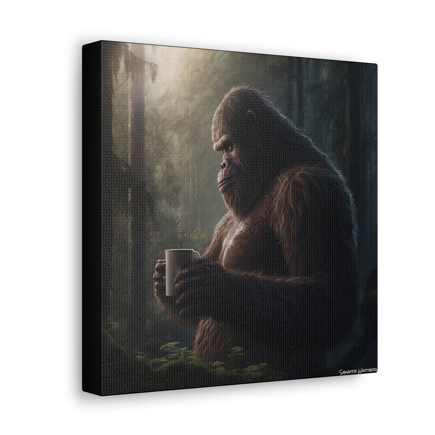 Bigfoot & Coffee, Bigfoot Canvas Wall Art, Canvas Photo Print, Bigfoot Photo Print, Funny Wall Art. Cryptozoology, Cryptid Art, Bigfoot Gift